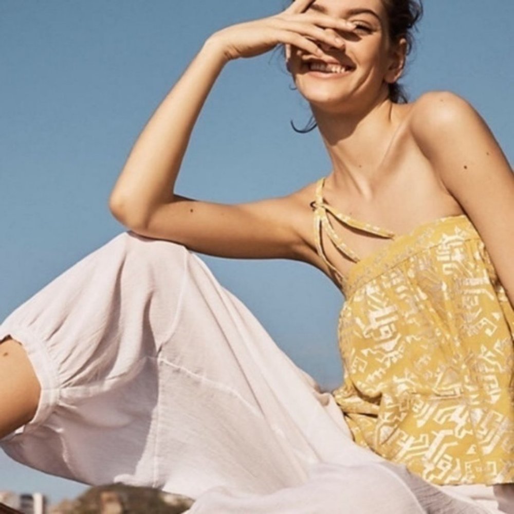 Anthro Floreat One Shoulder Embroidered Tank Strappy